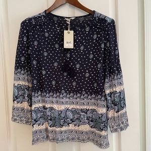 Lucky Brand Blue Women's Printed Tie Front Blouse